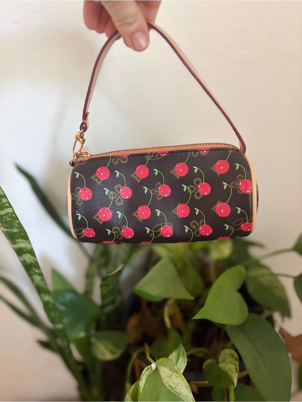 Y2K Cherry Print Baguette Shoulder Bag Coquette Whimsical McBling Purse
